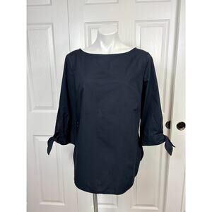Talbots Women's Black 3/4 Tie-Sleeve Blouse 100% Cotton Size M